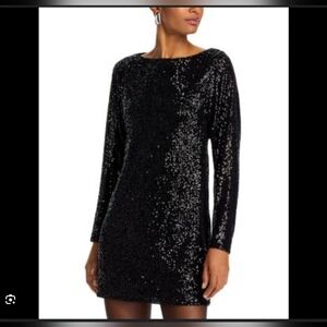 Steve Madden Ginger Long Sleeve Sequin Mini Dress Black Silver Size XS